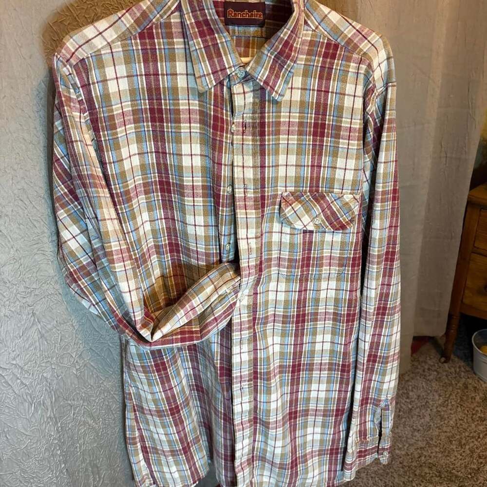 Ranchline Plaid Flannel Shirt XL Red Beige Long Sleeve Button Down